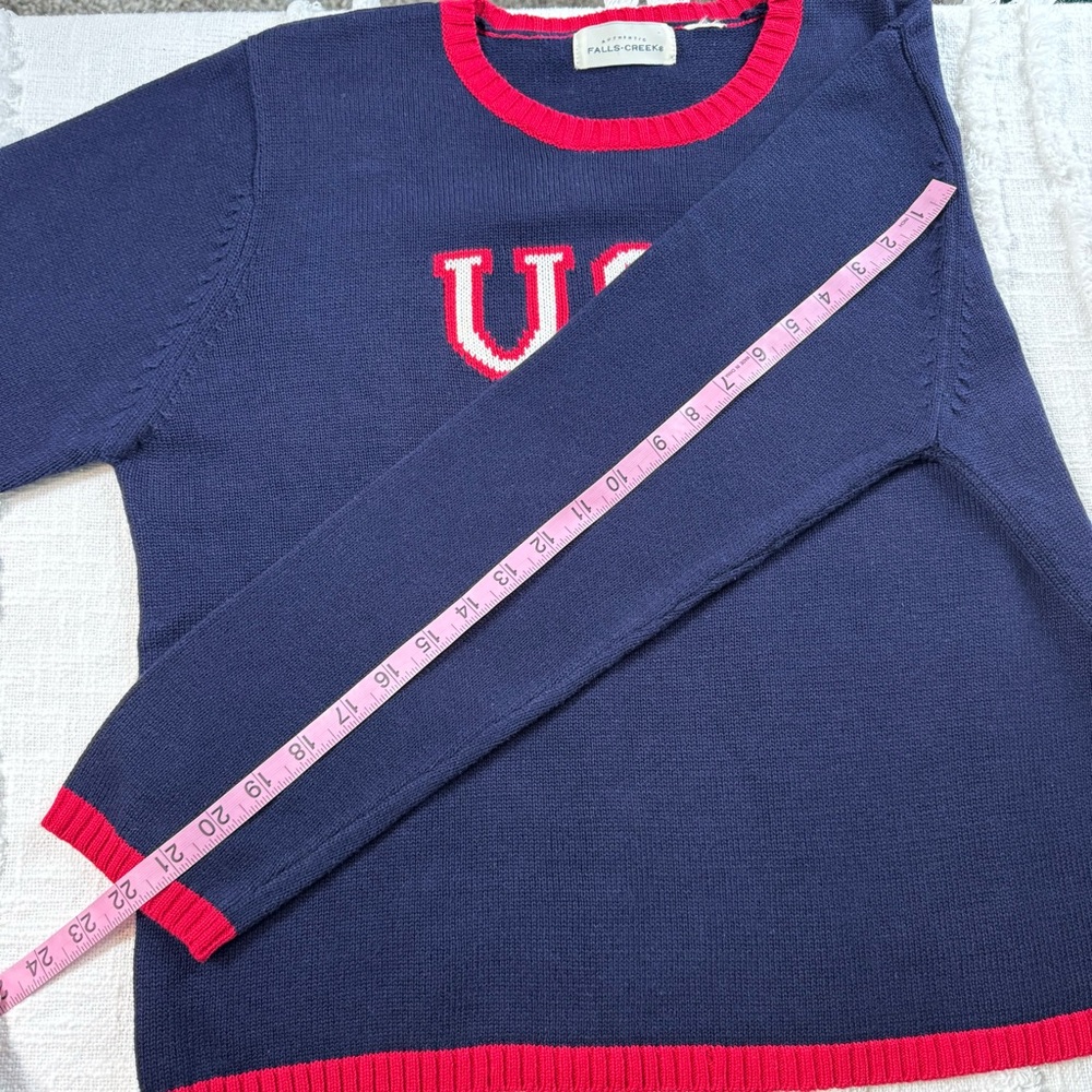 Falls Creek VTG Y2K USA Cotton Navy Knit Sweater Red White Blue Patriotic - Picture 9 of 11